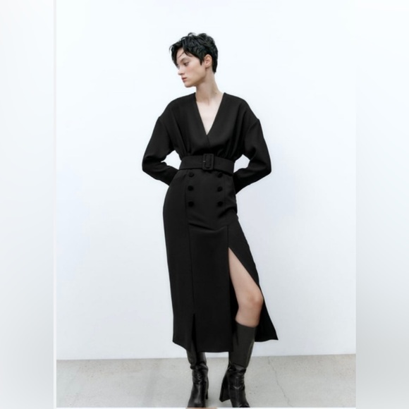 Zara Dresses Zara Wrap V-Neck Long Sleeve Belted Mid - Picture 2 of 10